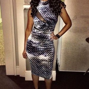 Blue/White/Gray Velvet Midi Dress w/ Black Mesh